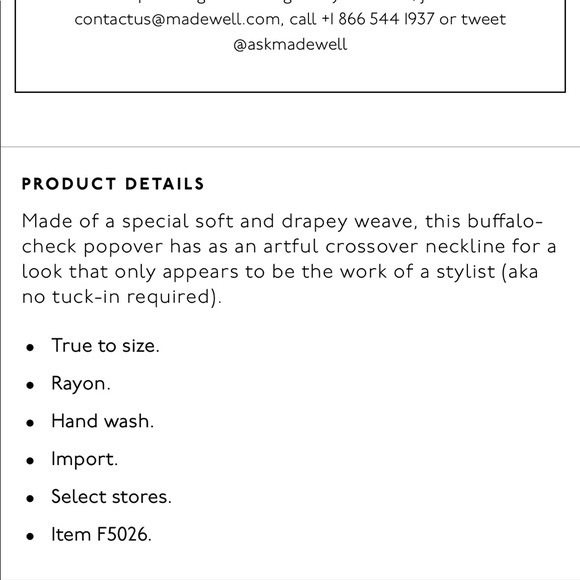 MADEWELL Wrap Front checkered top size Small - Picture 6 of 13